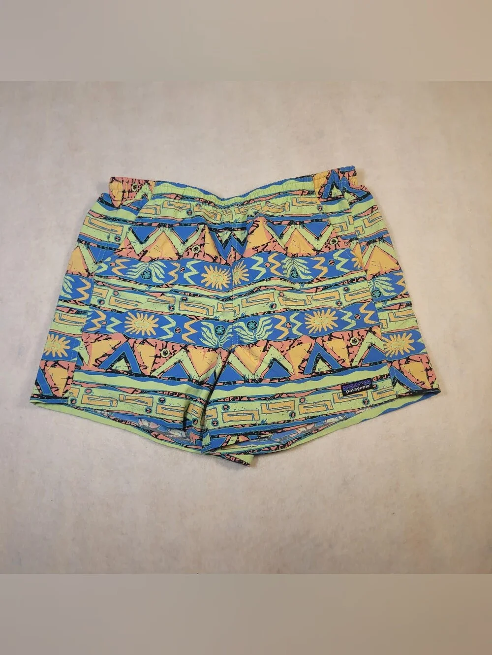 Patagonia NetPlus Shell Baggies Swim Trunks Shorts Multicolor Aztec Print Sz Med